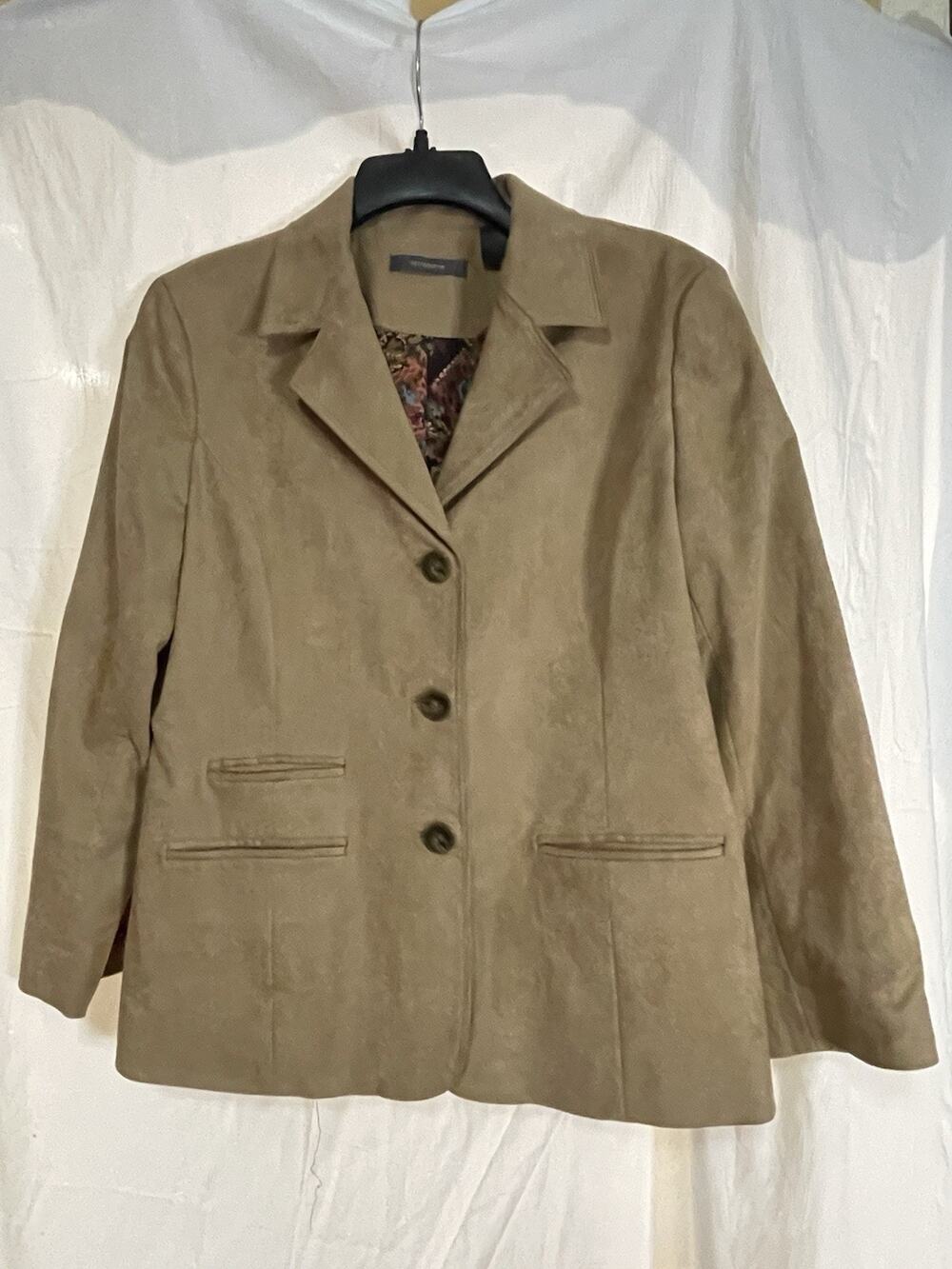 VTG Liz Claiborne Suede Tan Blazer Jacket Women’s Size 12 Hippie Boho Work Y2K